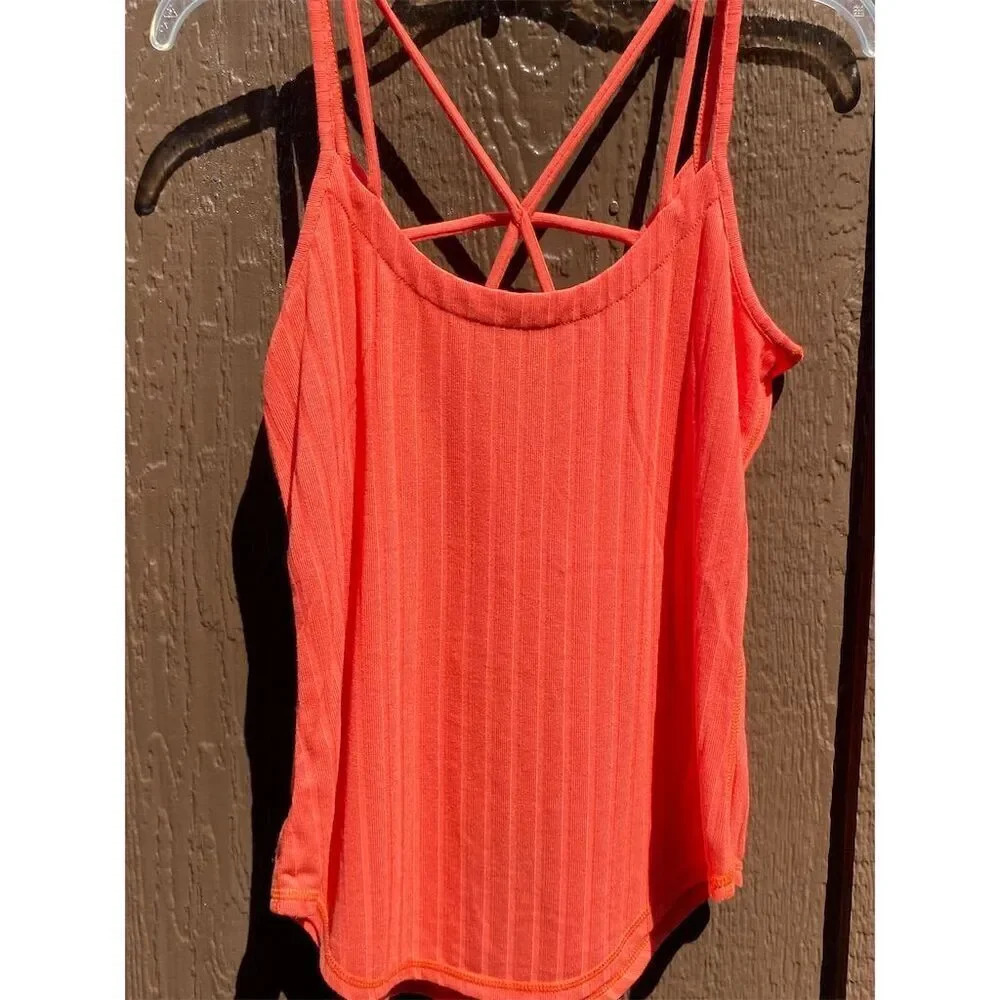 Chaser Women's Ribbed Tank Top Strappy Back papaya Size S